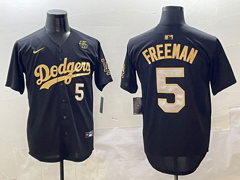 Men Los Angeles Dodgers 5 Freeman Black Gold Nike 2025 MLB Jersey style 42510